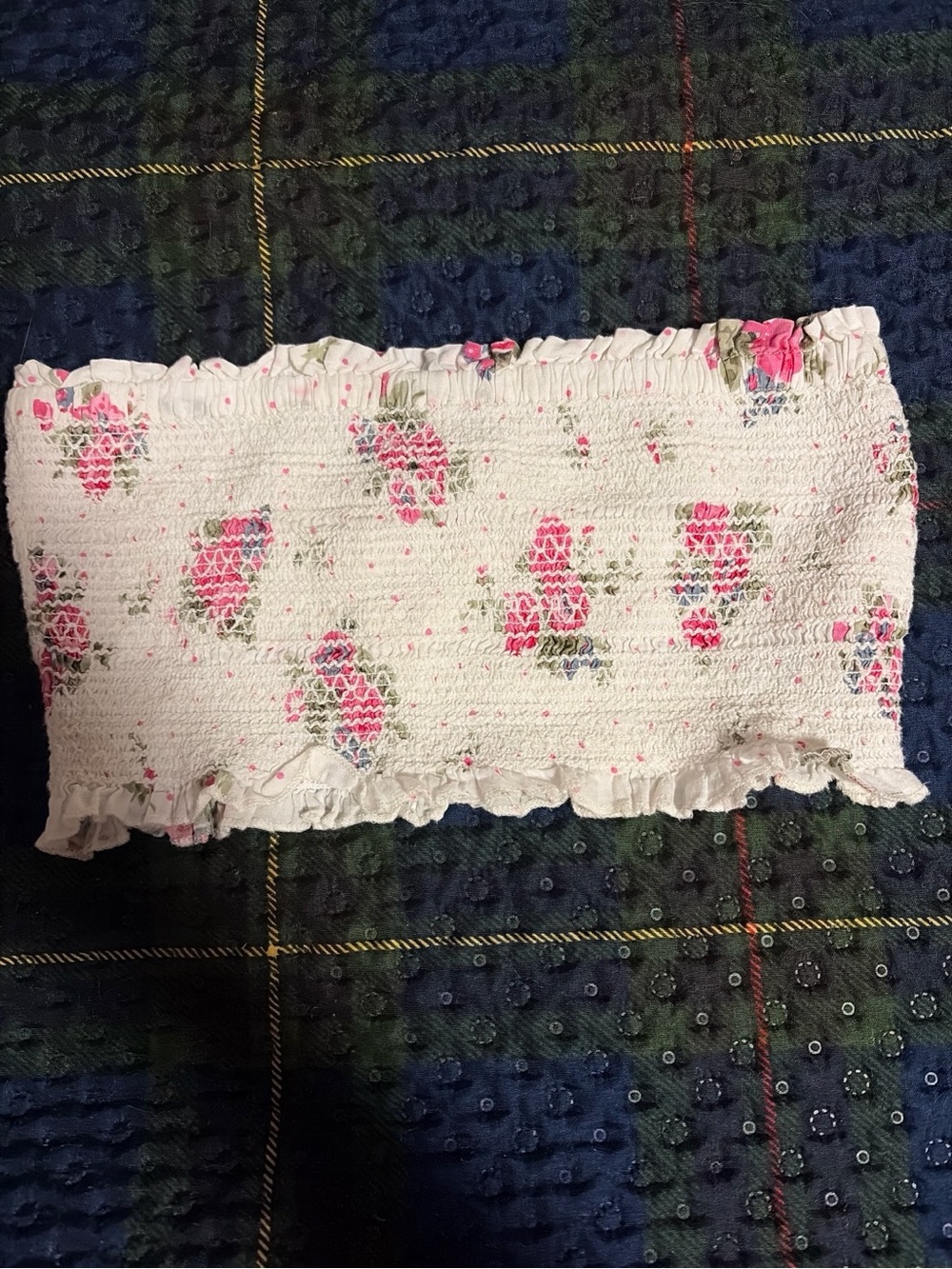 Smocked Floral White and Pink Crop Tube Top